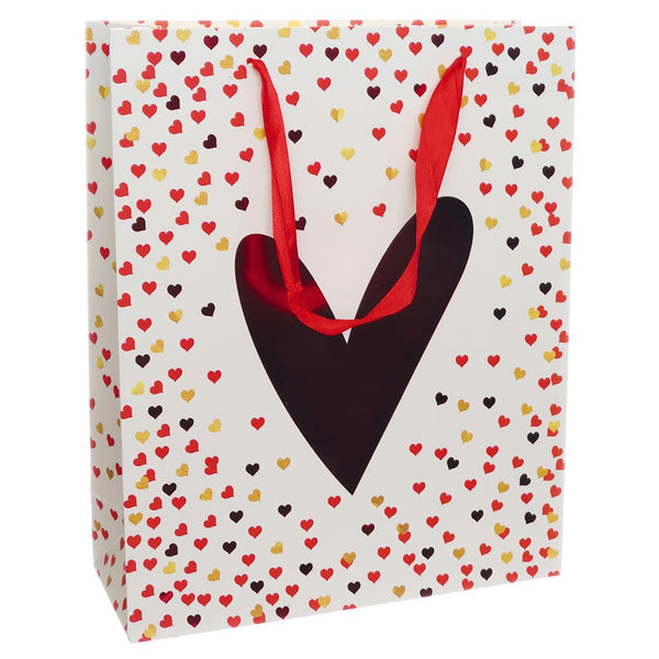Pose til goodiebags eller hangover kit hvid med røde hjerter