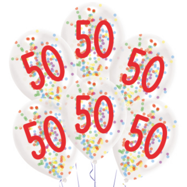 Latex ballon 50 år med konfetti 6 stk